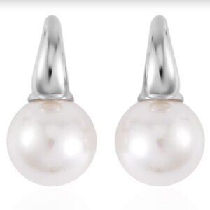 White Shell Pearl Earrings in Silvertone